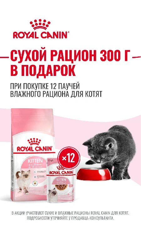 Сухой корм Royal Canin в подарок за покупку 12 паучей для котят